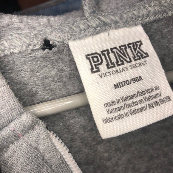 PINK by Victorias Secret pink and grey zip up logo hoodie. Size medium - Picture 7 of 8